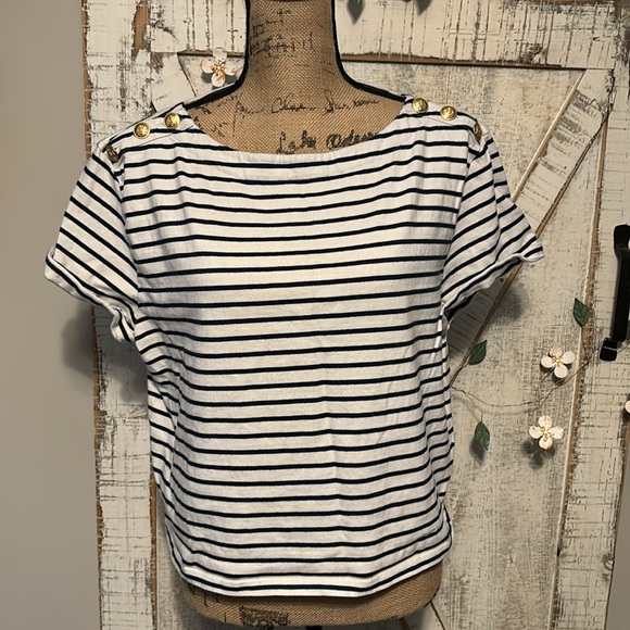 J.Crew Mariner cloth short-sleeve T-shirt with buttons in stripe L - Picture 2 of 7